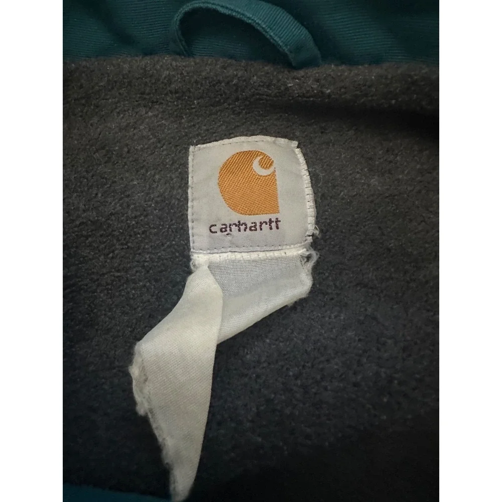vtg carhartt fleece lined full zip aqua jacket‎ with company logo unsized